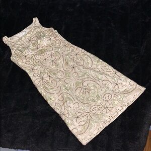 Sue Wong Cream and Gold Sleeveless Sheath Dress